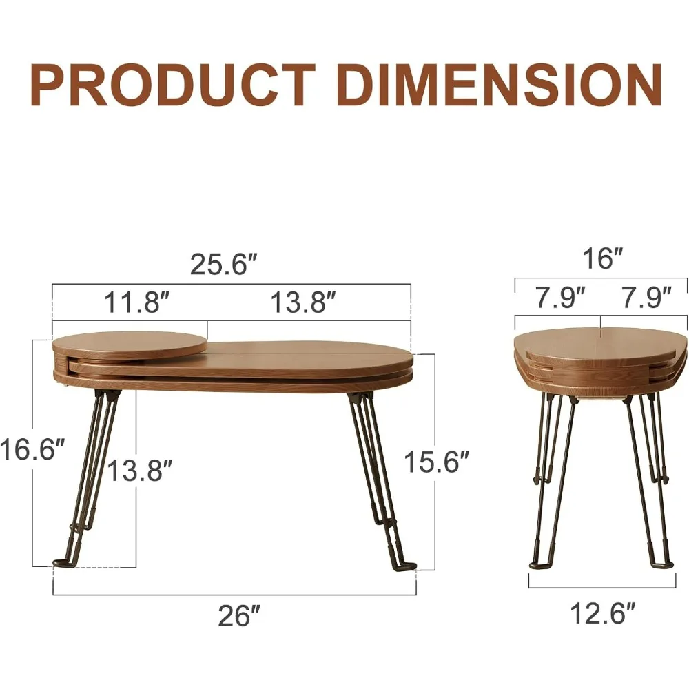 Compact Folding Wooden Coffee Table with Beetle Pattern for Small Spaces and Easy Portability