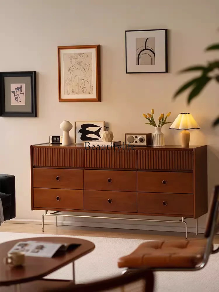 

Nordic Solid Wood Nine Bucket Retro Locker Small Apartment Living Room Bedroom Hallway Storage Cabinet