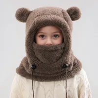 Chapeaux pour enfants de 3 à 14 ans, foulards de protection des oreilles en velours pour garçons en automne et en hiver, chapeaux une pièce 4