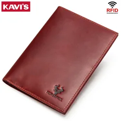 Enhanced Leather Travel Companion: RFID Passport and Card Holder with AirTag Slot (Red)