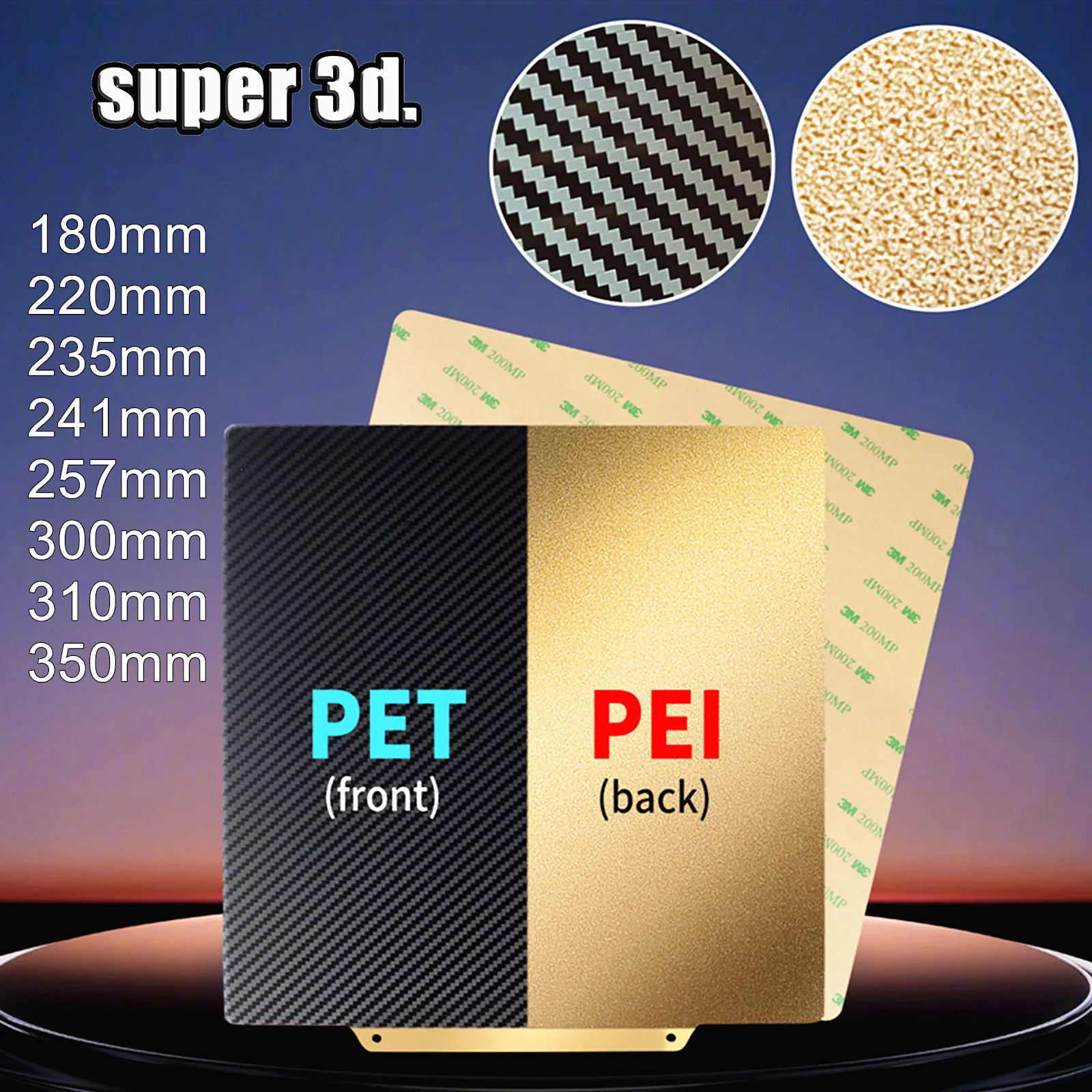 Foglio Pei Magnetico Pet Carbon Build Plate Double Side Spring Steel Pet Sheet Per Voron Ender 3 Upgrade Prusa Mk4 Artillery X1 X2