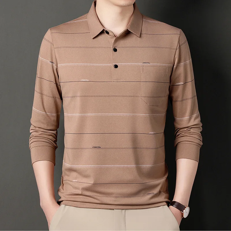 

Men's Clothing High Quality Korean Fashion Striped Polo Shirt Spring Autumn Casual Long Sleeve T-shirts Male Pullover Basic Tops