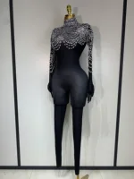 Stock Women Sexy Nightclub Evening Party Drag Queen Singer Dancer Stage Performance Costume Luxury Rhinestone Stretch Jumpsuit - Image 2