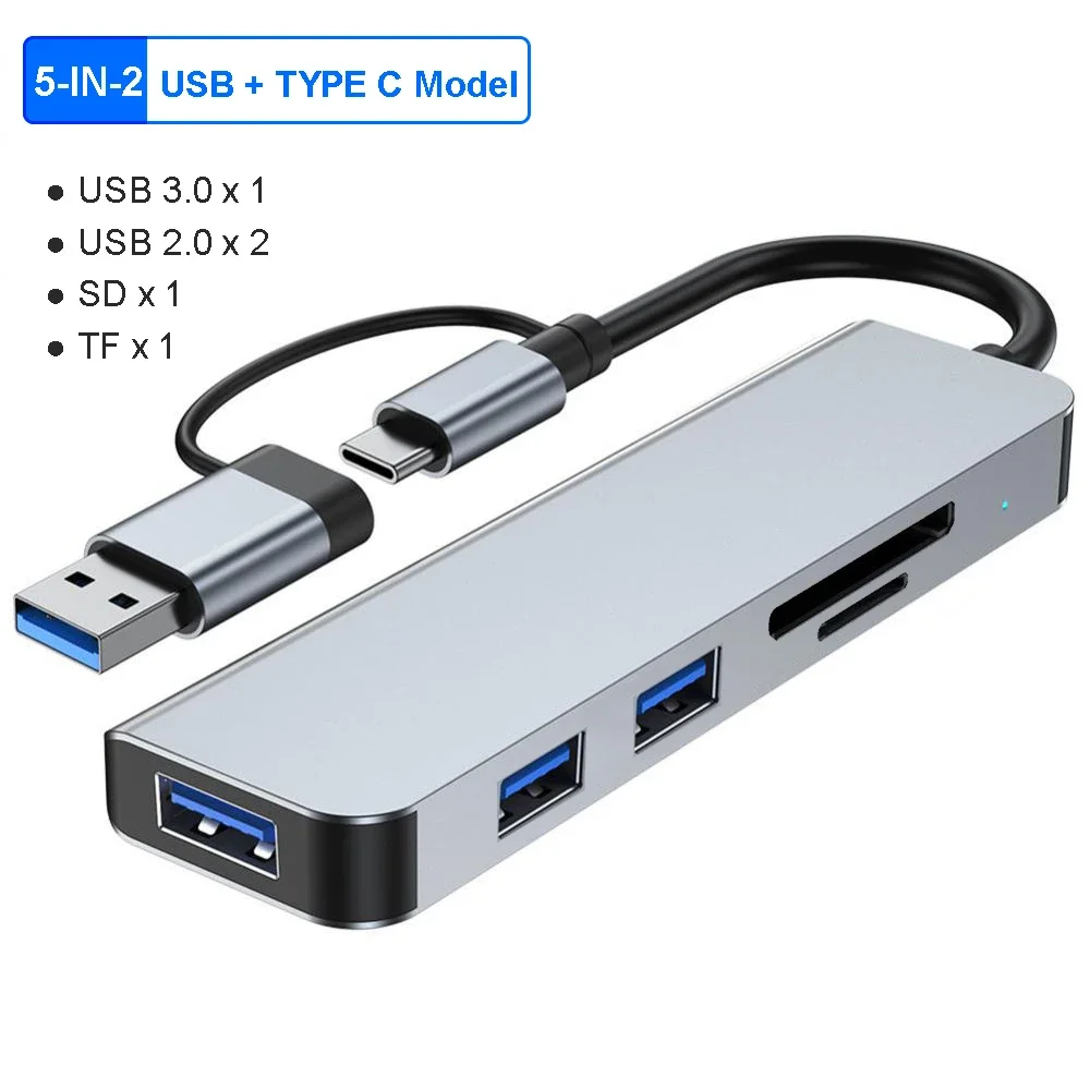 High-Speed USB 3.0 Multiport Hub and Docking Station with TF/SD Card Reader