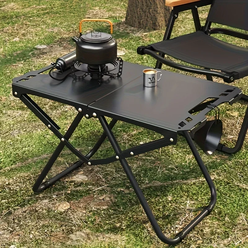 Tavolo da Campeggio Pieghevole Portatile, Tavolo da Pranzo per Esterni in Acciaio Inossidabile, Design Compatto per Campeggio, Spiaggia, Barbecue ed Escursionismo - immagine 4