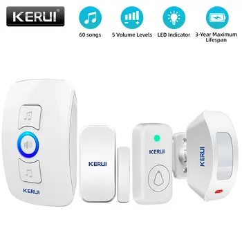KERUI Wireless Doorbell Home Security Welcome Chime Door Bell Work with PIR Motion Detector Door Sensor Sound Alarm Ring Button 1