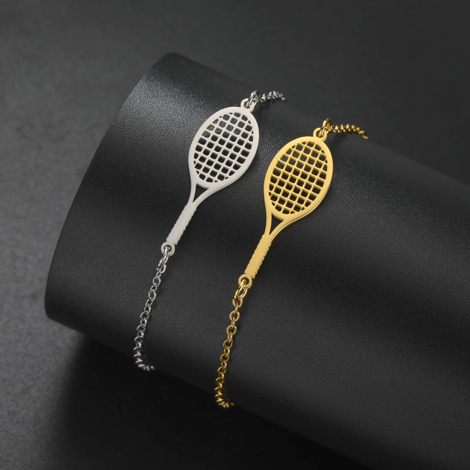 Kkjoy Mode Edelstahl Gold Farbe Tennis Schläger Anhänger Für Frauen Männer Sport Armband Schmuck Zubehör Geschenke Großhandel