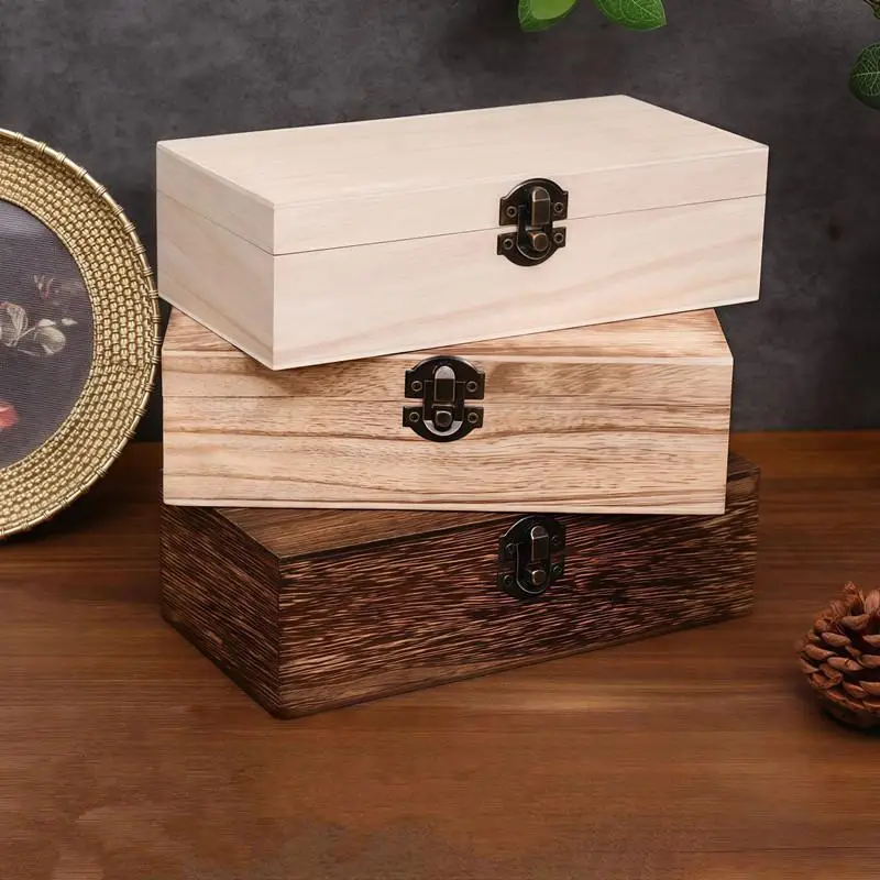 Enhanced Wooden Rectangular Storage Box Organizer with Lock - Dust-Proof Jewelry Case