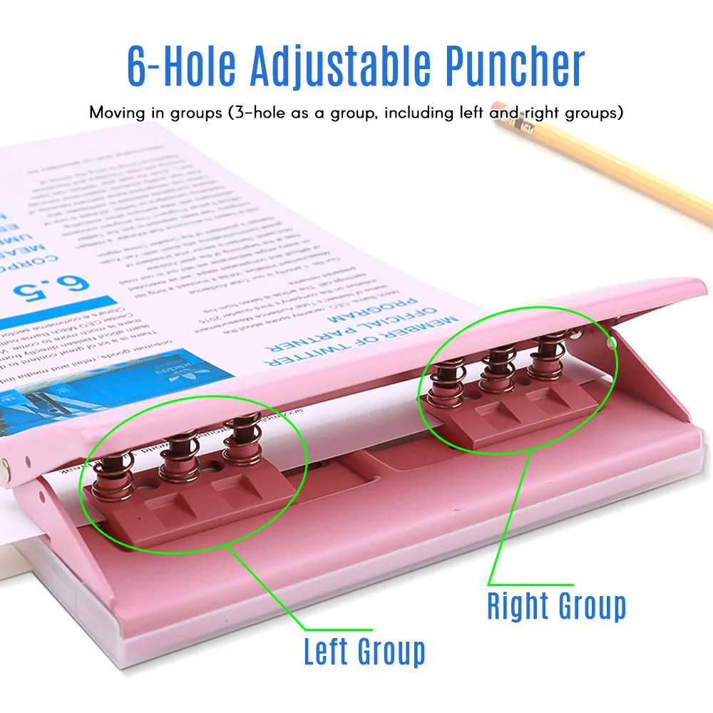 All Metal Adjustable 6-Hole Paper Puncher, A5 A6 A7 6 Ring Punch with Positioning Mark, 6 Sheet Capacities Puncher for Dairy Planner, Personal, Agenda