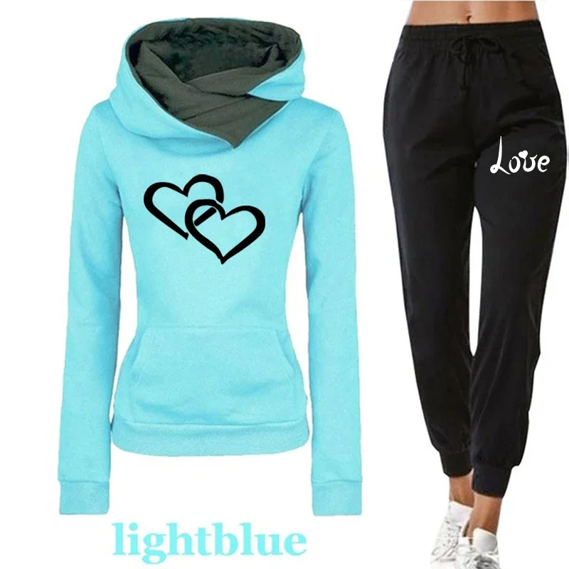 

Женский спортивный костюм с принтом, толстовка с капюшоном и штаны с высоким воротником