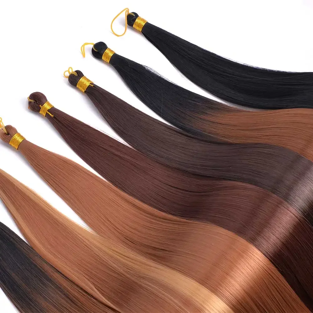 28 Inch 150g Bone Straight Silky Crochet Braiding Hair Synthetic Bulk High Temperature Hair Bundles Extension for Women 4