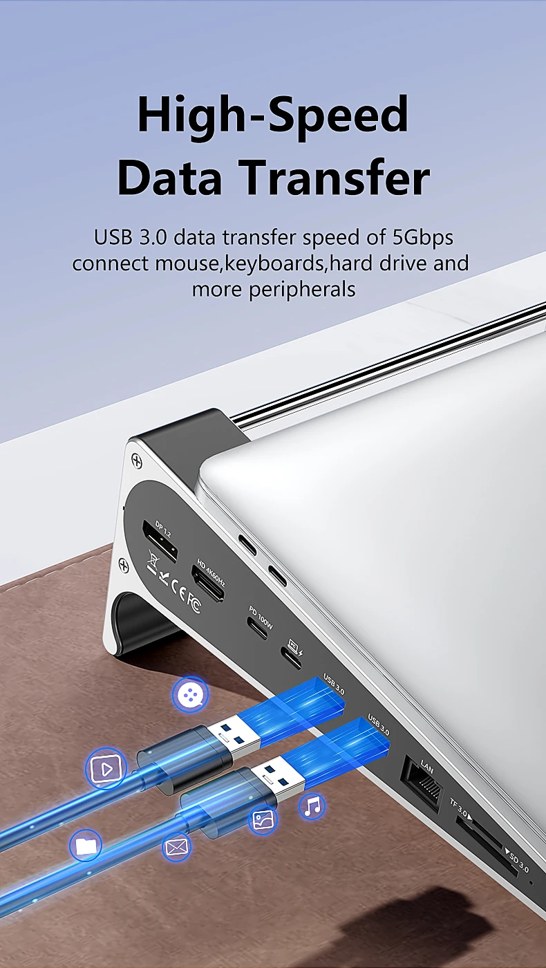 KEBIDUMEI Aluminum Laptop Stand With 7-in-1 HUB 4K 60Hz HD SD/TF Card Reader USB3.0 PD Charger RJ45 1000Mbps Docking Station