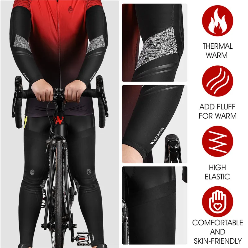 WEST BIKING Winter Fleece Warm Arm Sleeves Breathable Sports Elbow Pads Fitness Arm Covers Cycling Running Basketball Arm Warmer 2