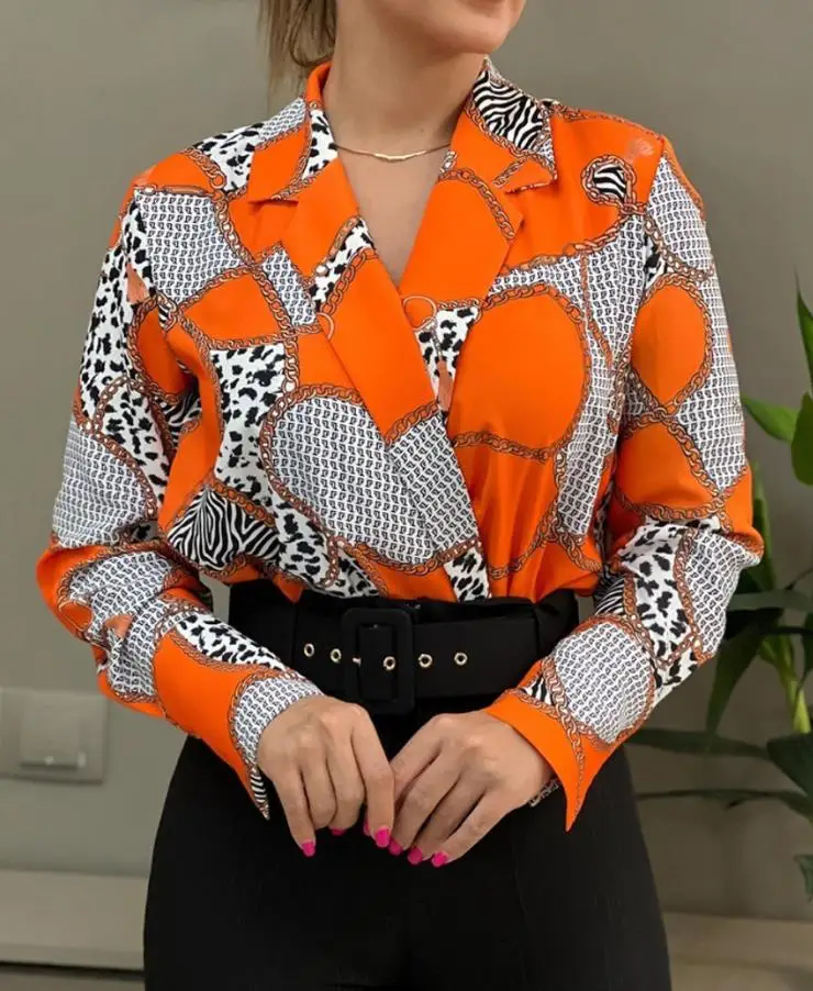 

Women's Blouses 2023 New Loose Long Sleeve V Neck Pullover Printed Shirt Lapel Casual Commuting Shirt Tops for Women