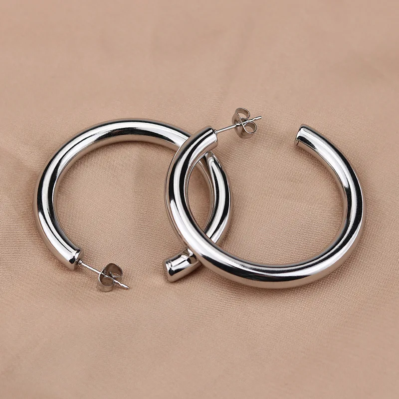 25/30/40/50mm Oversize Stainless Steel Circle Hoop Earrings for Women Golden Big Thick Earrings Fashion Jewelry Accessories