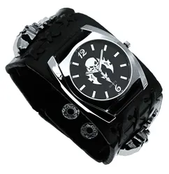 New Top Brand Leather Punk Skull Quartz Watch for Men's 3D Metal Rivet Sports Men's Watch Religio Masculino+ Box Gift
