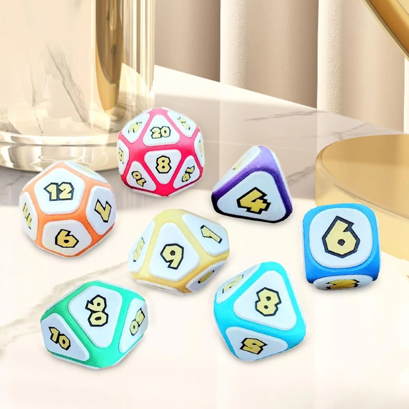 7 Pieces Multi Sided Dices RPG Party Toys Classroom Accessories Board Game Role Playing Card Games PVC Dices D4 D8 D10 D12 D20