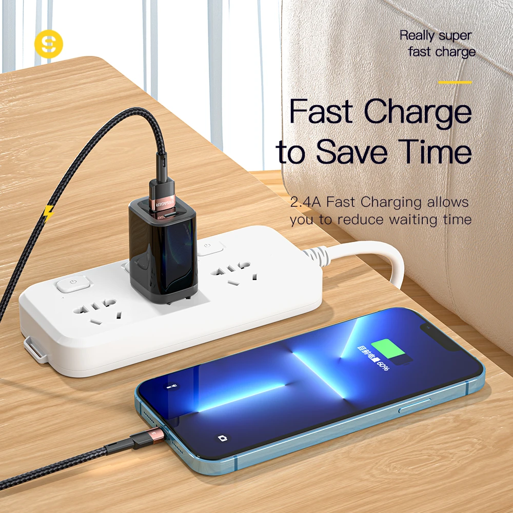iPhone Charging Cable Fast Charging For iPhone Usb Cable 11 12 13 14 15 16 Pro Max Mini Xs Xr X 8 7 6 Plus 2.4A Wire For iPhone Charger Cord