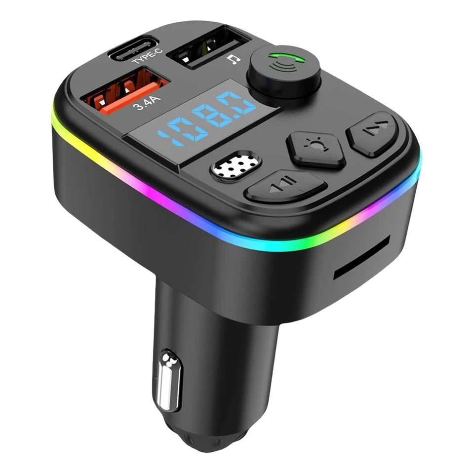 Bluetooth Car Charger FM Transmitter Dual USB Type C