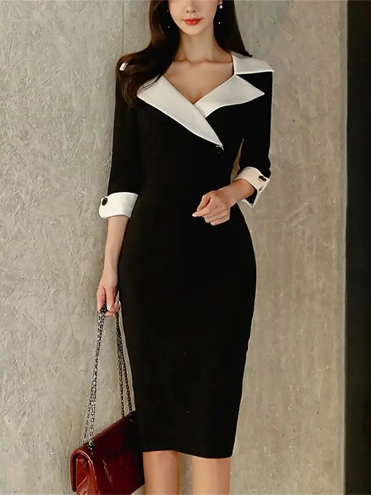 Women Spring Dresse Casual Office Lady Elegant Business Bodycon Wear to