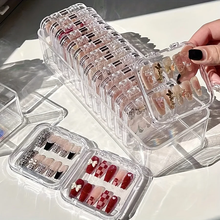 Press-On Nail Storage Acrylic Boxes with Adhesive Sheets