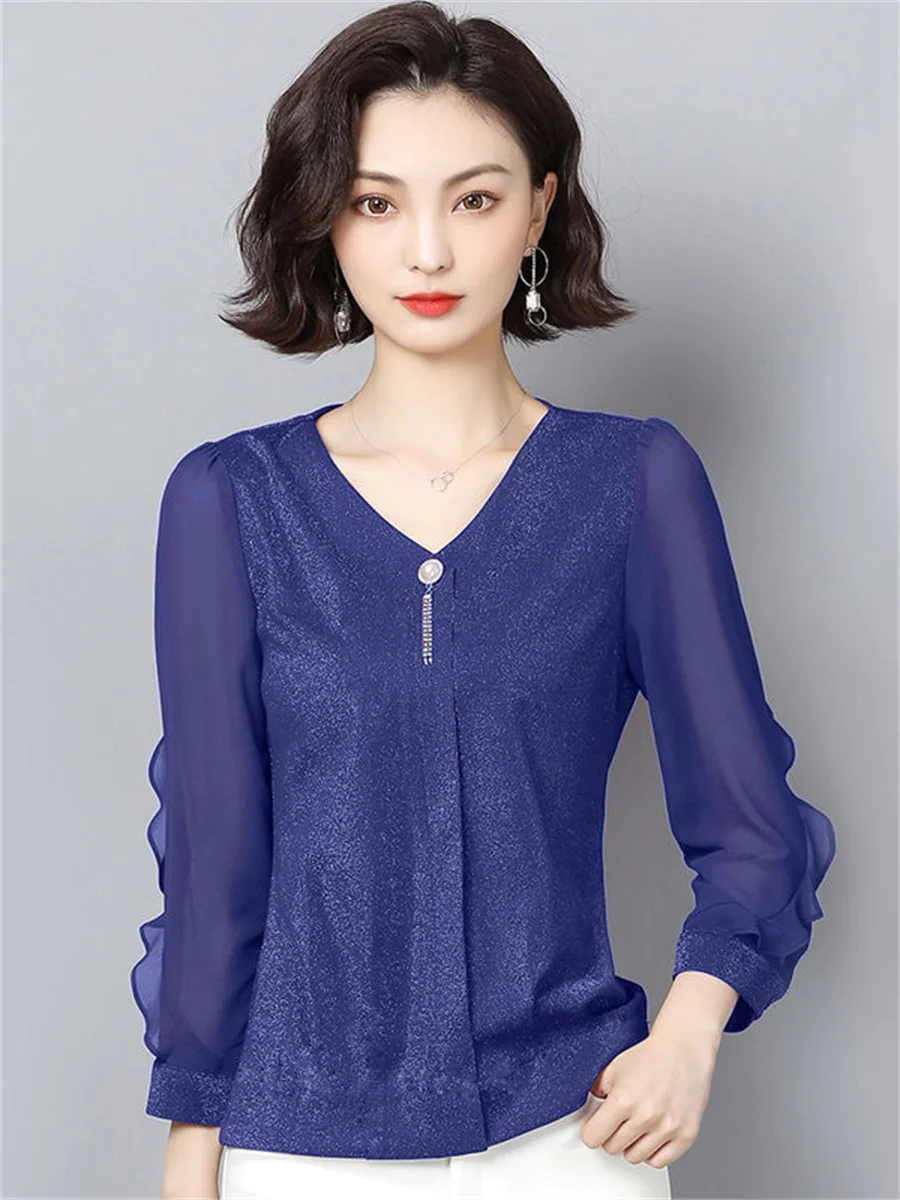 

Женский Повседневный Топ с длинным рукавом и V-образным вырезом