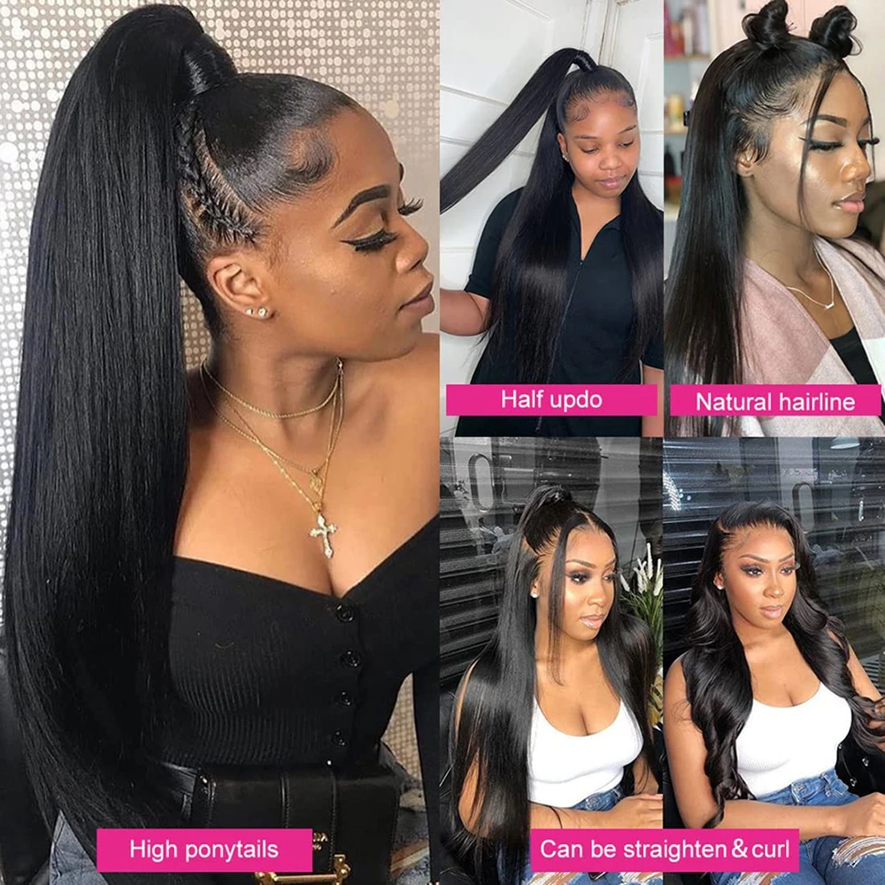 Bone Straight 360 Full Lace Wig Human Hair Pre Plucked Indian Remy Hair 360 Transparent Lace Frontal Wig For Women 12-28 Inch