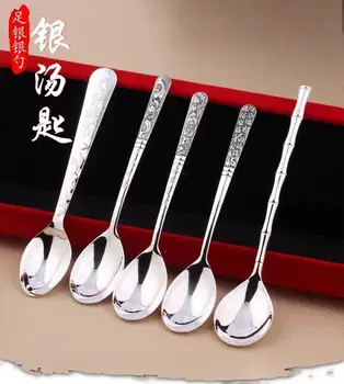 Silver Spoon 999 Pure Silver Home Creative Cute Children Baby Children Eating Long Handle Soup Spoon Spoon Spoon