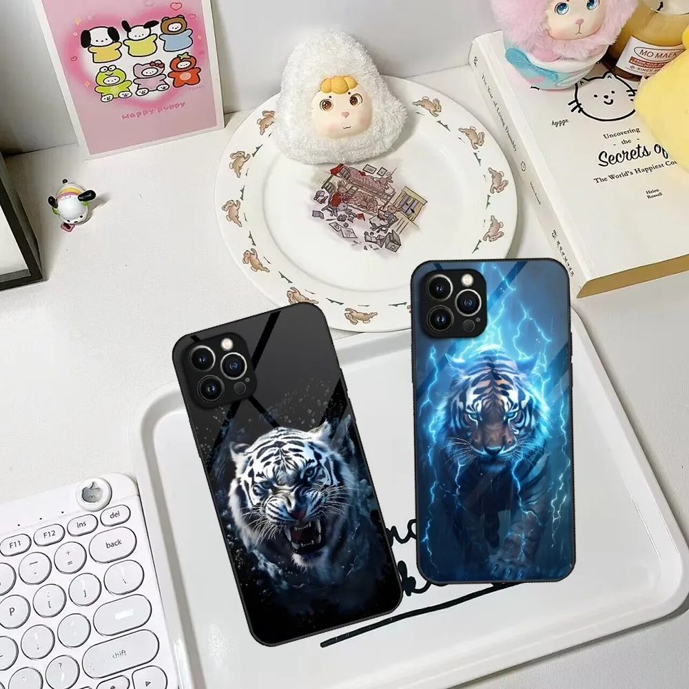 

Чехол для телефона Tiger для Iphone 15 14 12 11 13 Pro Max Pro Mini Puls, стеклянный защитный чехол