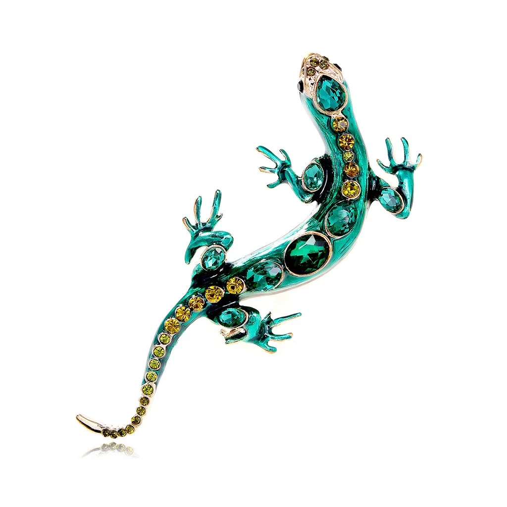 New Vintage Alloy Rhinestone Lizard Gecko Brooches For Women