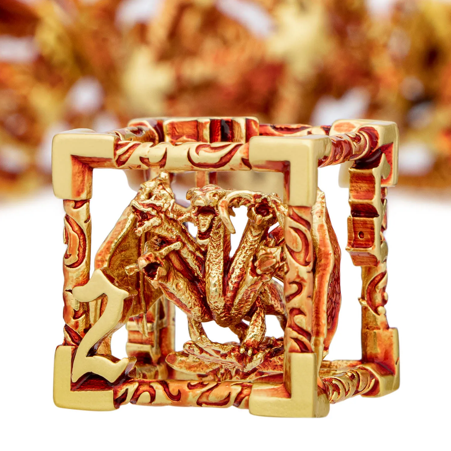 

DND Hollow Dragon Metal Dice Golden Red D and D D20 Dungeon and Dragon Pathfinder Role Playing Game D6 D+D Dice RPG D&D Dice Set
