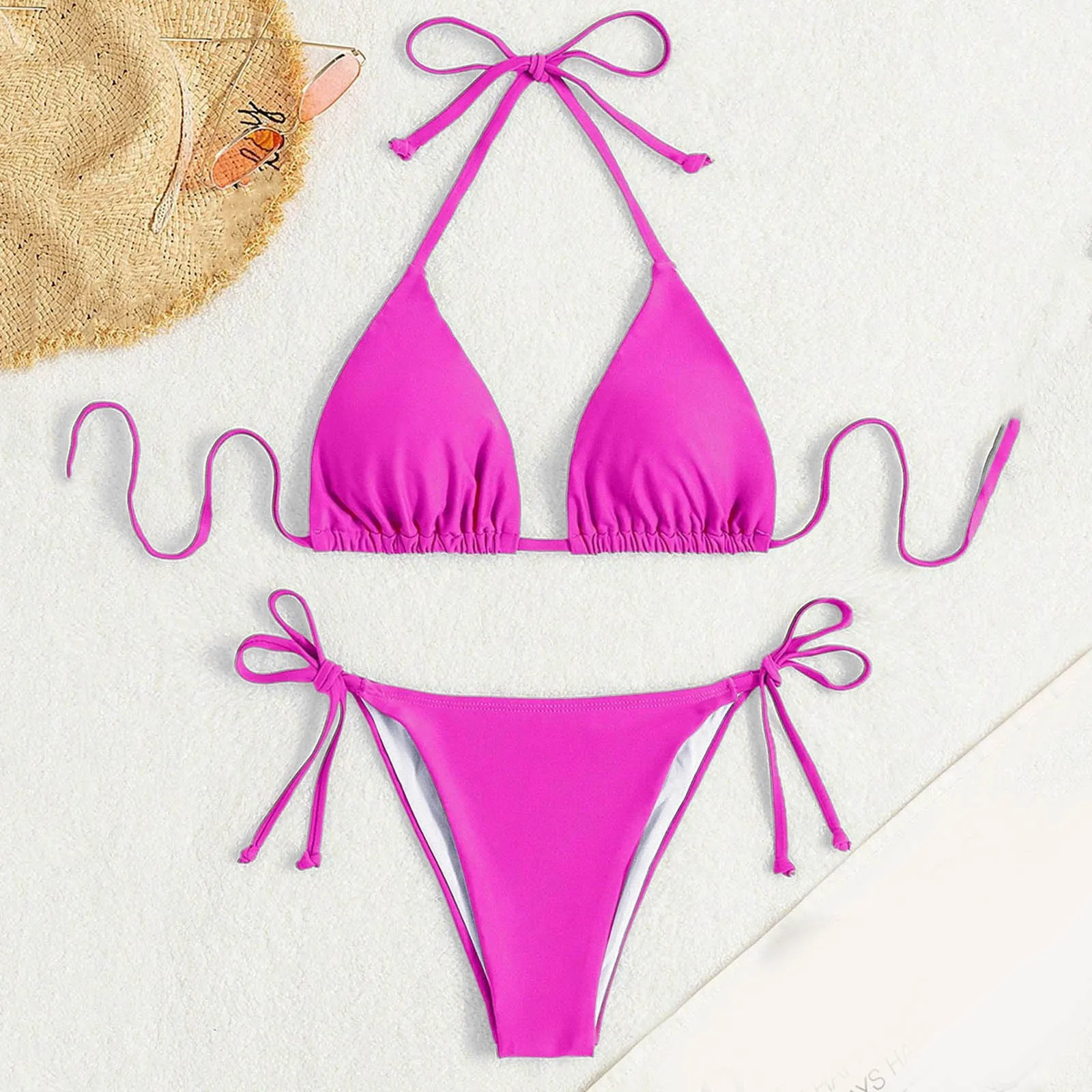 

Women's Bikini Swimwear Summer Sexy Three Pointed Bikini Two Piece Swimsuit Solid Colour Fashion Strappy Beachwear Bikini