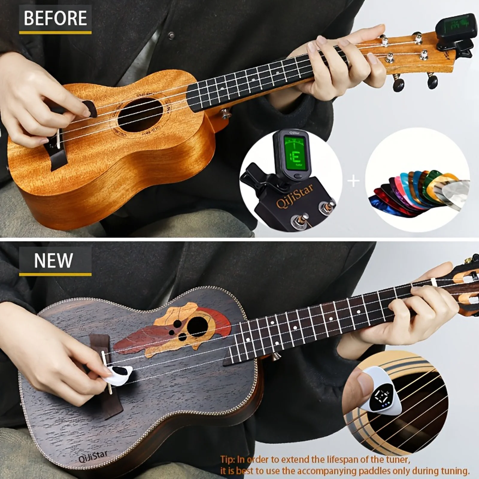 ポータブルギターピック&チューナーコンボ、ギターピック付き2