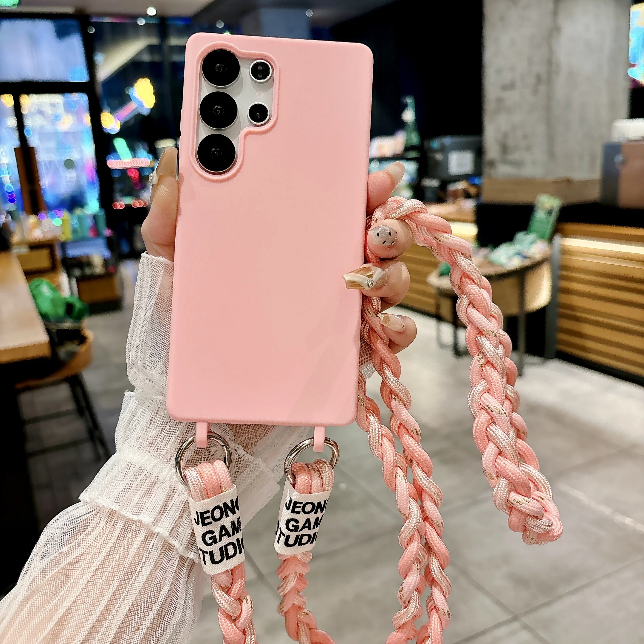 Braided Crossbody Strap Lanyard Silicone Phone Case - Candy Color Soft Cover