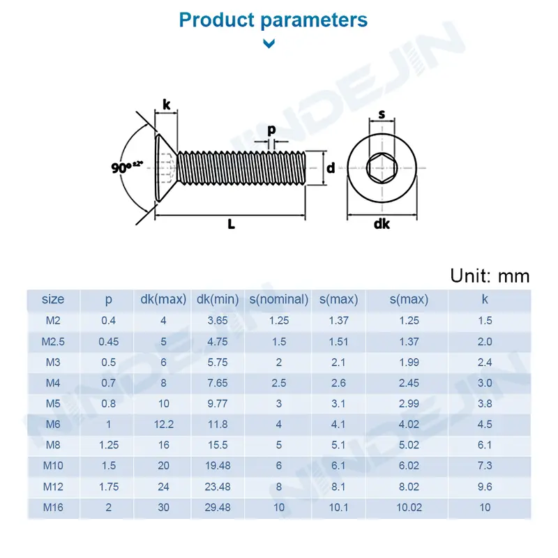 NINDEJIN Hexagon Socket Flat Head Screw Carbon Steel M1.6 M2 M2.5 M3 M4 M5 M6 M8 M10 M12 Allen Bolts Machine Screw - Image 5