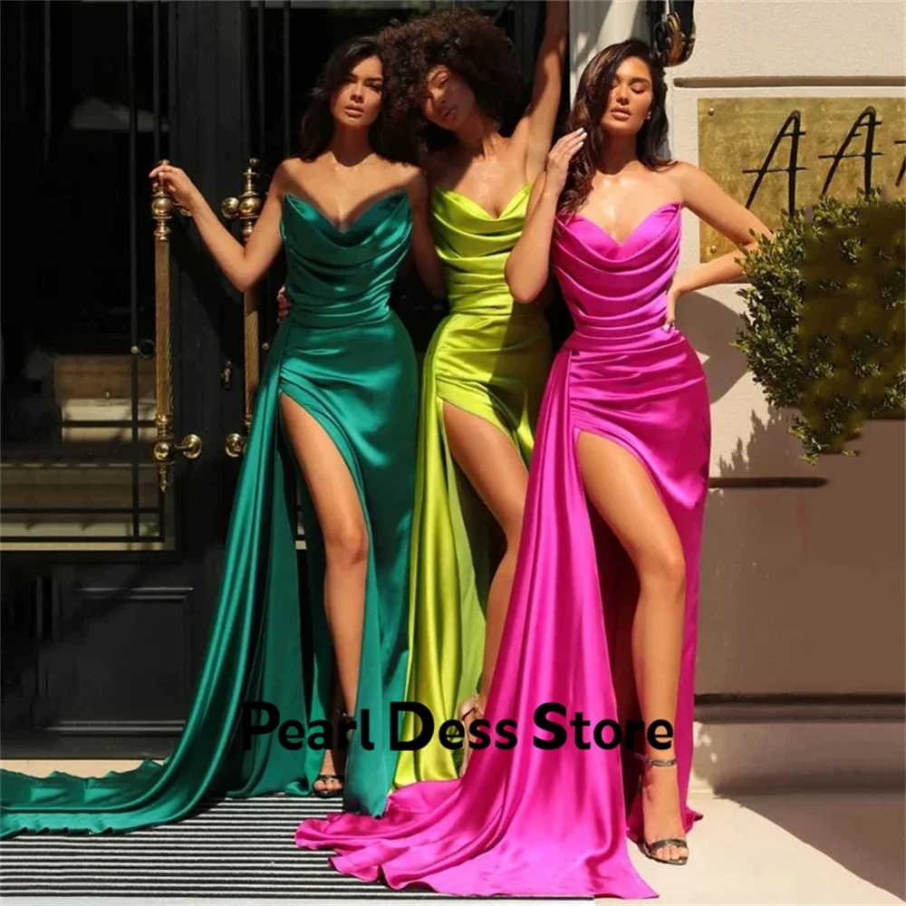 

Strapless Mermaid Satin Ball Dress Sexy Ball Evening Dress Strapless Floor to Floor Party Dress