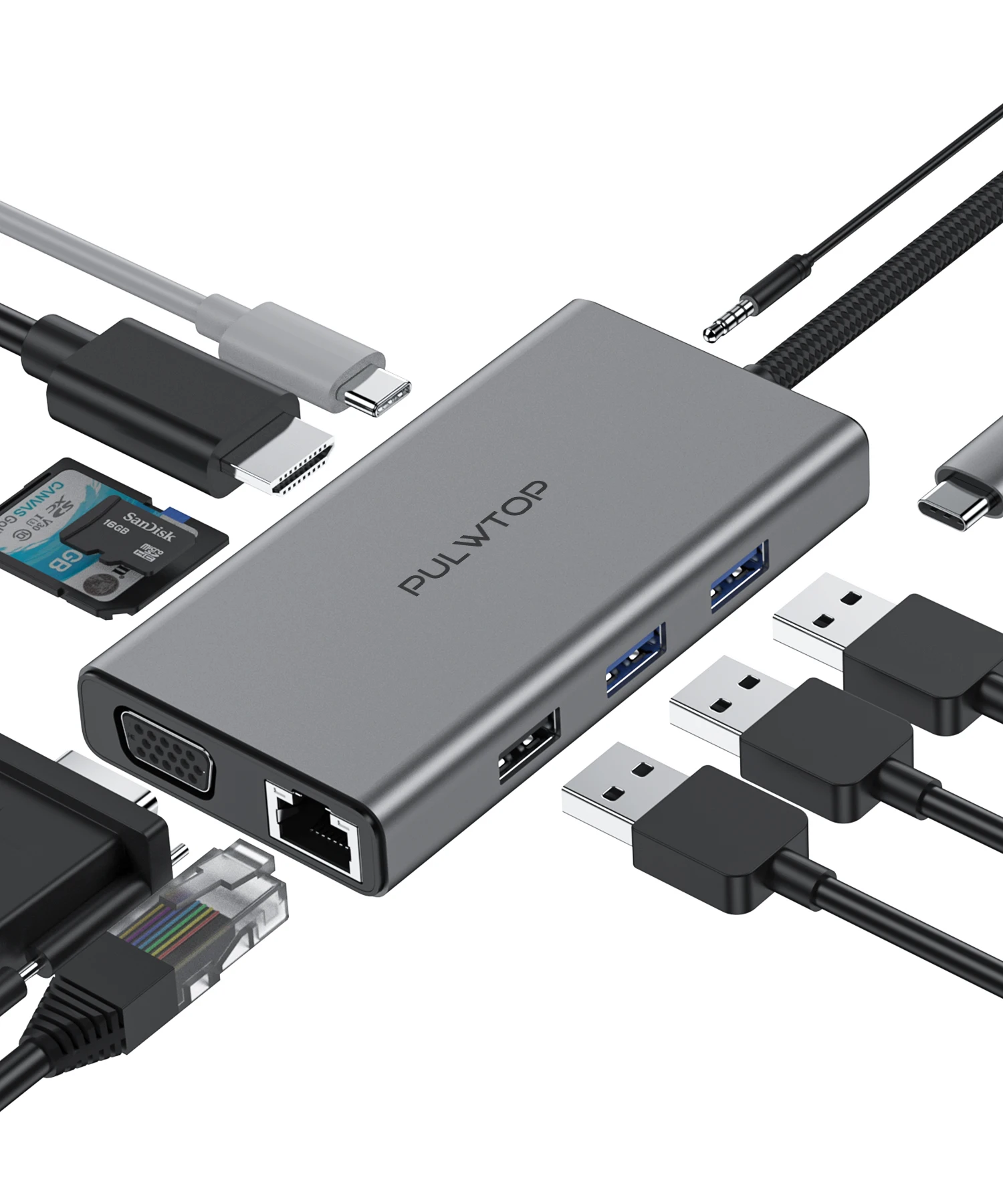 

Док-станция для ноутбука, 10 в 1, HDMI, RJ45, PD100W