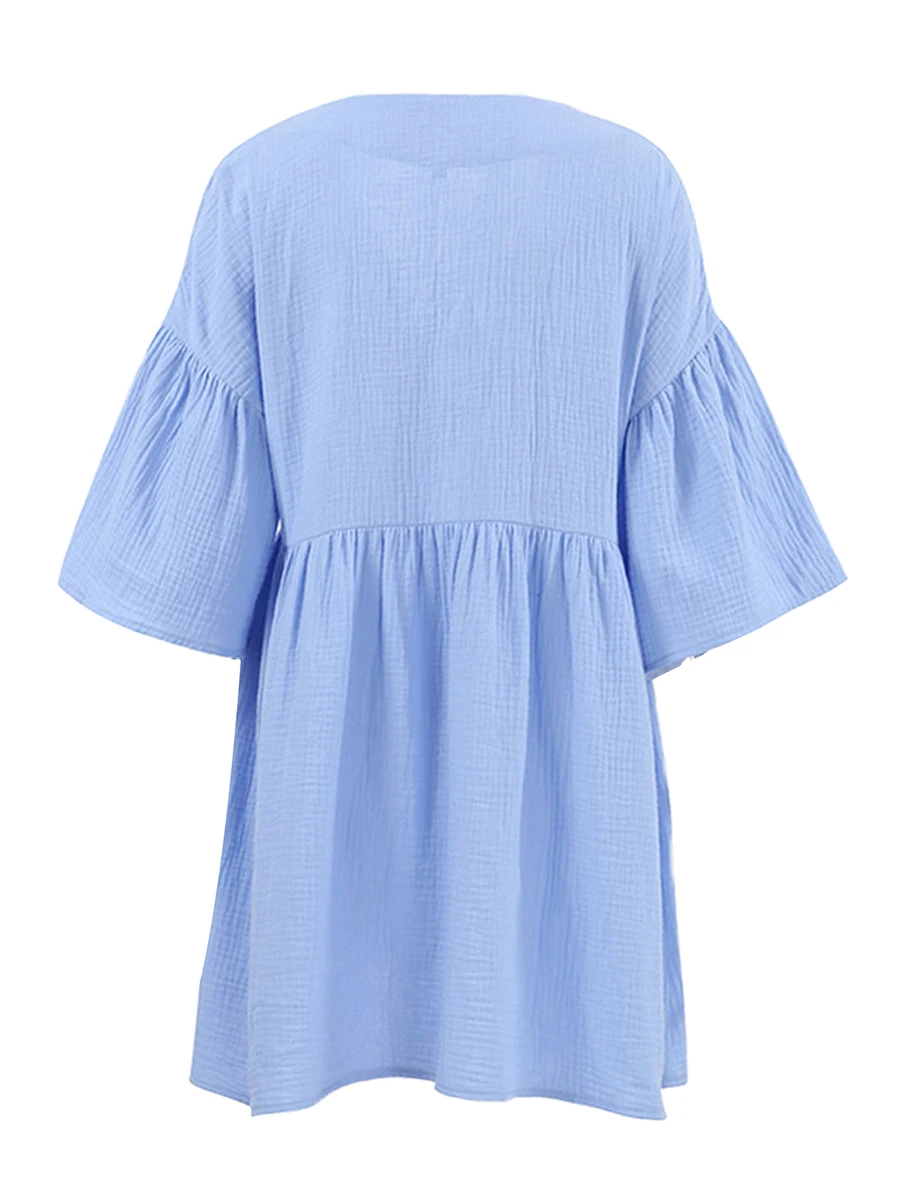 

Women’s Cotton Nightgowns Ruffle Hem V Neck Sleepwear Puffy Sleeve Night Dress