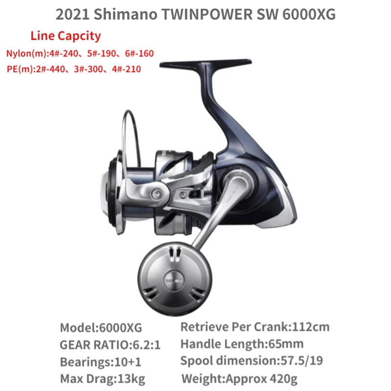 Original 2021 Shimano Twin Power Twinpower SW 4000 5000 6000 8000 10000  14000 Jigger Saltwater Spinning Fishing Reel