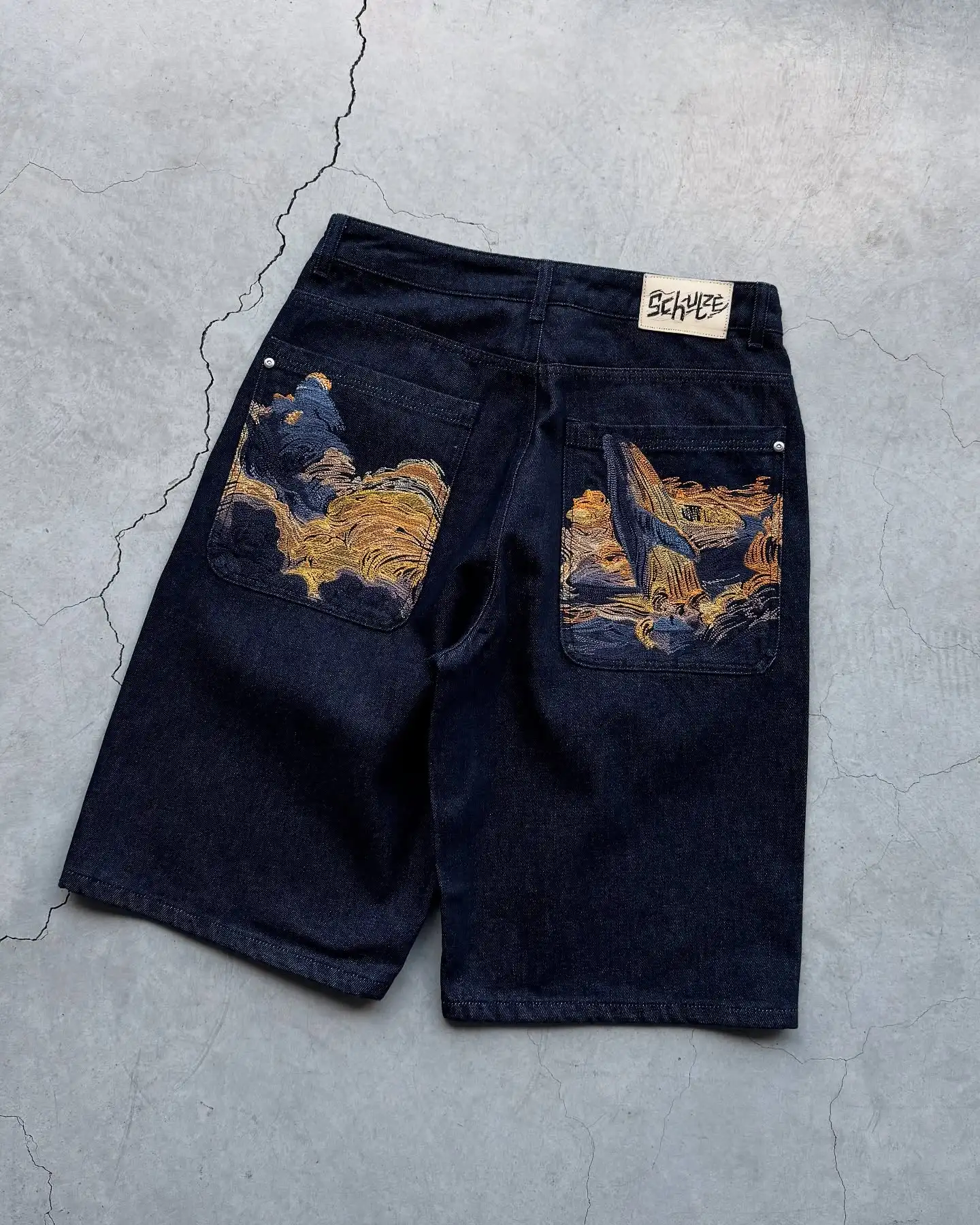 パンツ doubletSILVERLAME EMBROIDERY SHORT PANTS Fashion Cherry Blossom Pocket Embroidery Jeans Shorts Men Women