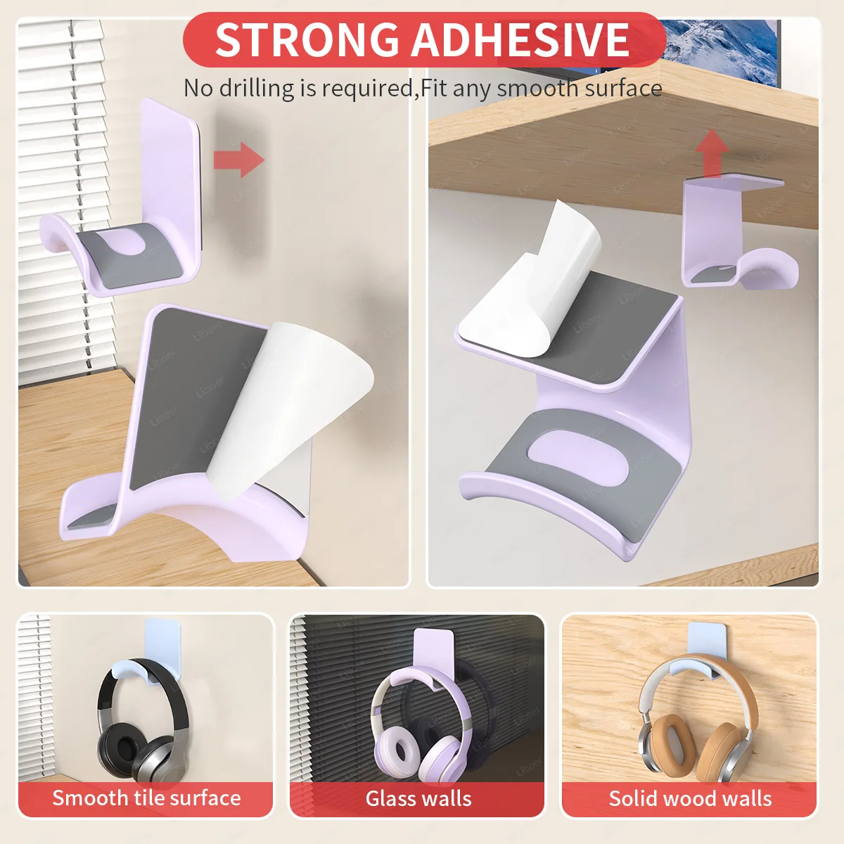 Under Desk Headset Support Headphone Stand Wall Mounted Multi-color Universal thumbnail 11