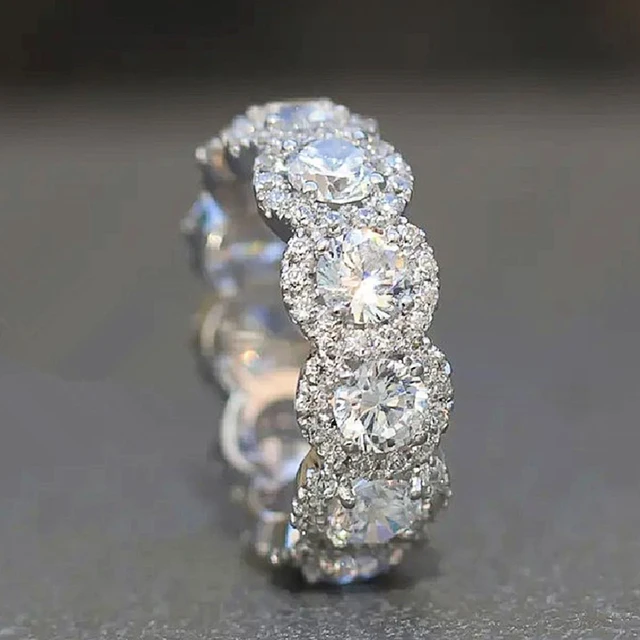 Huitan Sparkling CZ Promise Ring – Women’s Silver Band