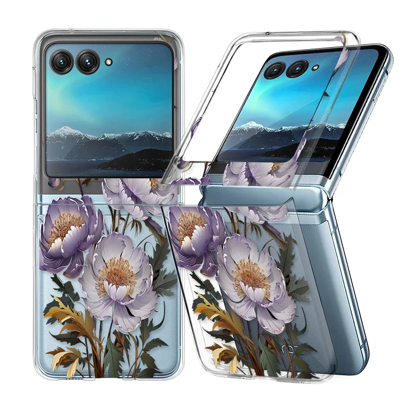 Floral Clear Shockproof Folding Phone Case - Transparent Hard Back Cover