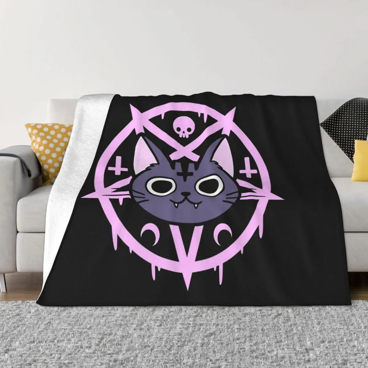 

Blanket Flannel Spring Autumn Black Meowgic Cat Warm Throws For Winter Bedding