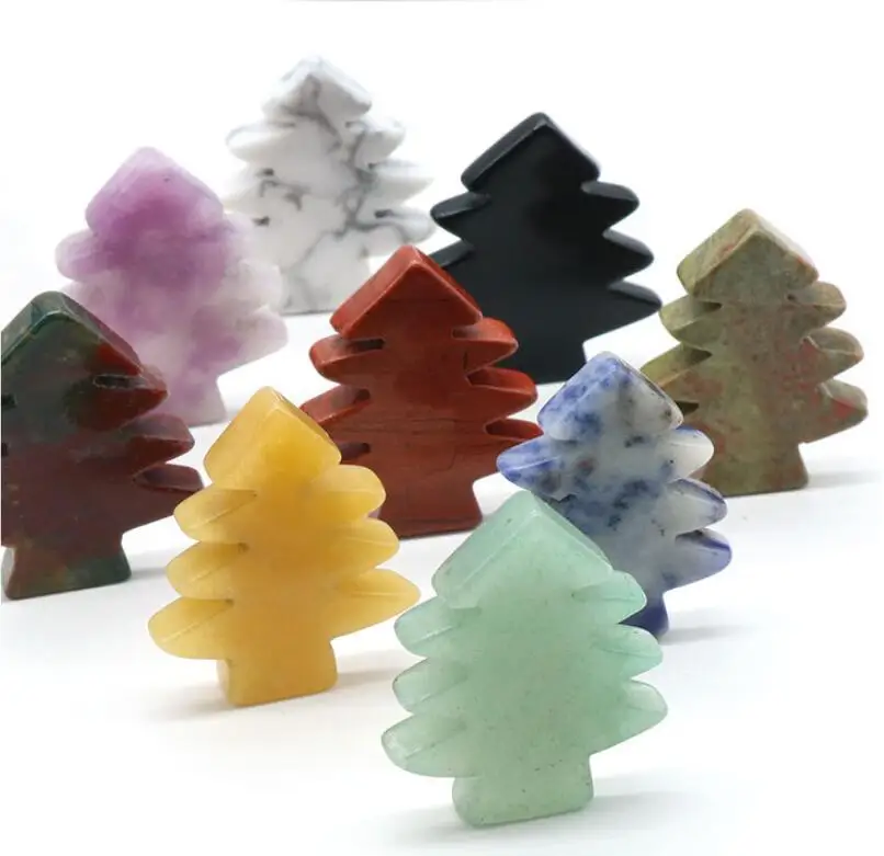 10pcs Natural Healing Crystal Stone Mini Christmas Tree Decoration Aventurine Quartz Christmas Room Ornament