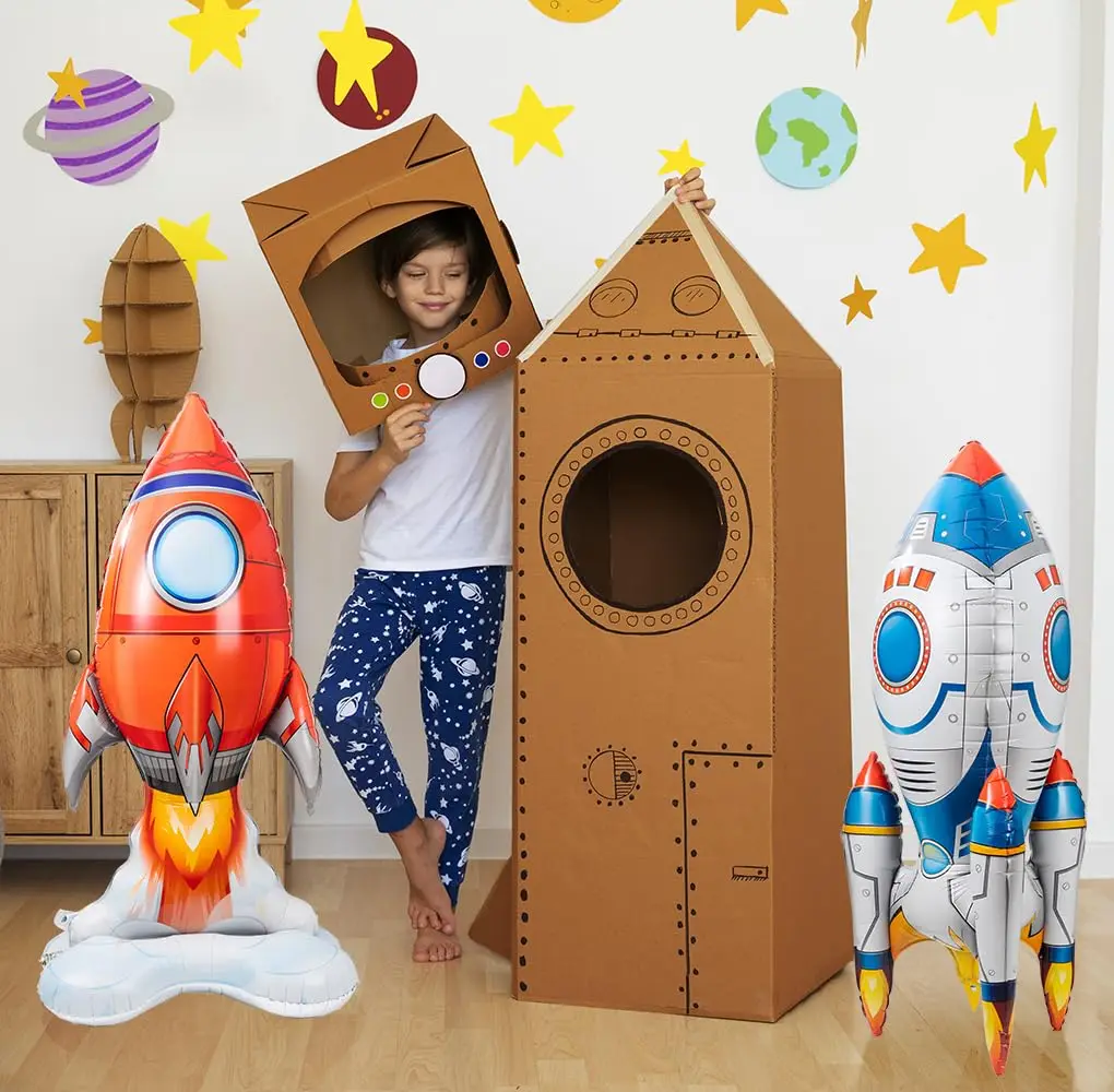 Große 3D-Astronauten-Folienballons, Rakete, Raumfahrer, Raumschiff-Luftballons für Kinder, Jungen, Weltraum-Thema, Geburtstagsparty-Dekorationen – Detail 3