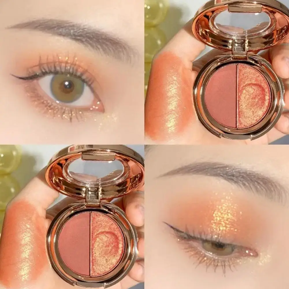 

Two-Colors Eye Shadow Makeup Waterproof Cosmetics Earth Tone Gold Portable Glitter Orange Eyeshadow Matte Pearl R4A6