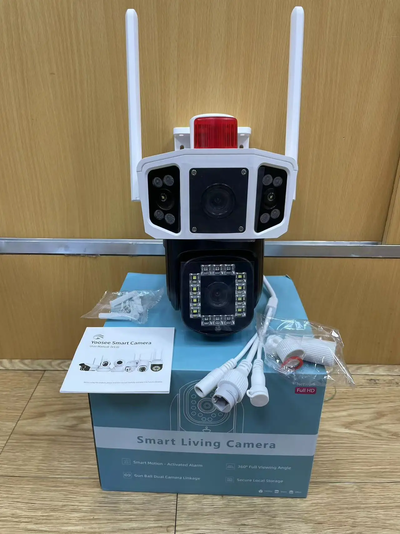 מצלמת כיפה אלחוטית מלאה בצבע עם שלושה עדשות UHD Yoosee APP ברזולוציה של 6 מגה פיקסל, זיהוי אנושי AI, אבטחת בית, מעקב לתינוקות