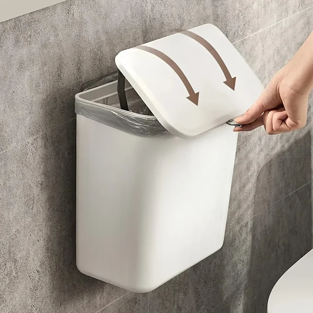 Pattumiera bianca montata a parete salvaspazio per pulizia senza sforzo per cucina - Plastica resistente, stoccaggio dei rifiuti multifunzionale 3