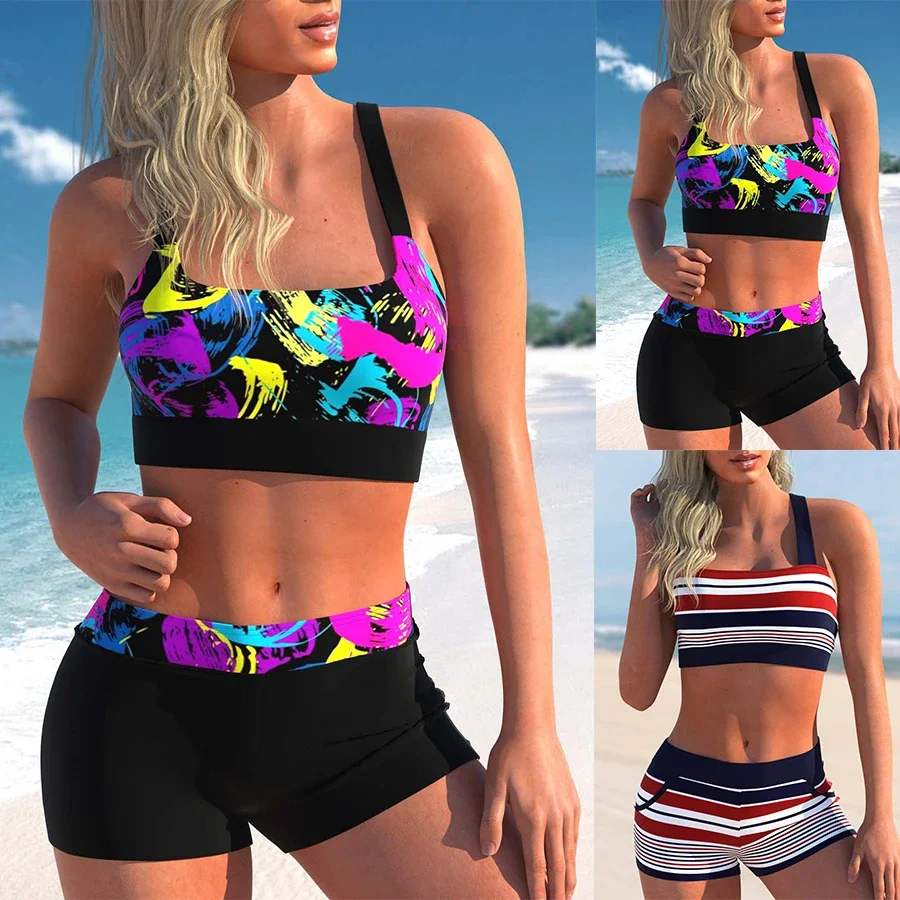 New Comfortable Summer Women's Tricolor Striped Print Sexy and Fashionable Vacation Beach Swimsuit S-5XL